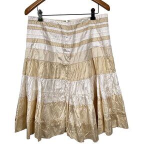 Calypso Christiane Celle Womens 100% Silk Gold & Ivory Skirt Sz Large